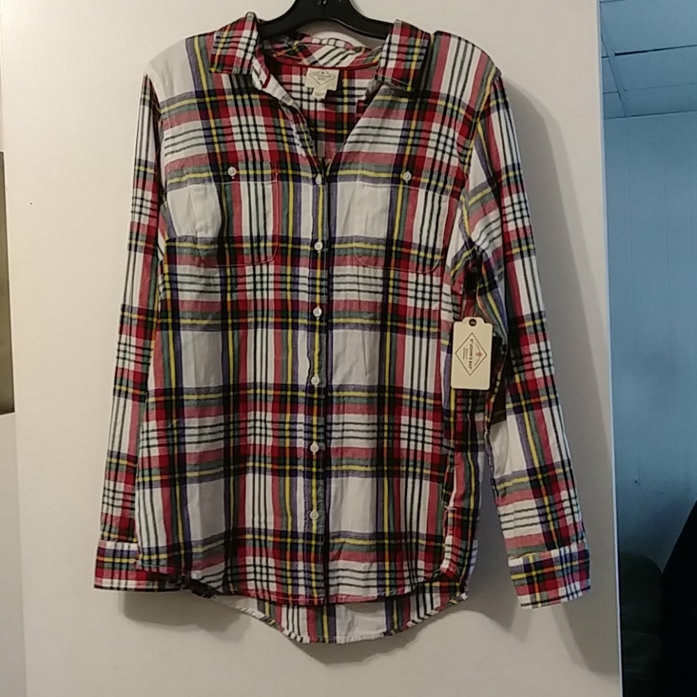 St John's Bay Button-Down Shirt in Ivory Plaid
